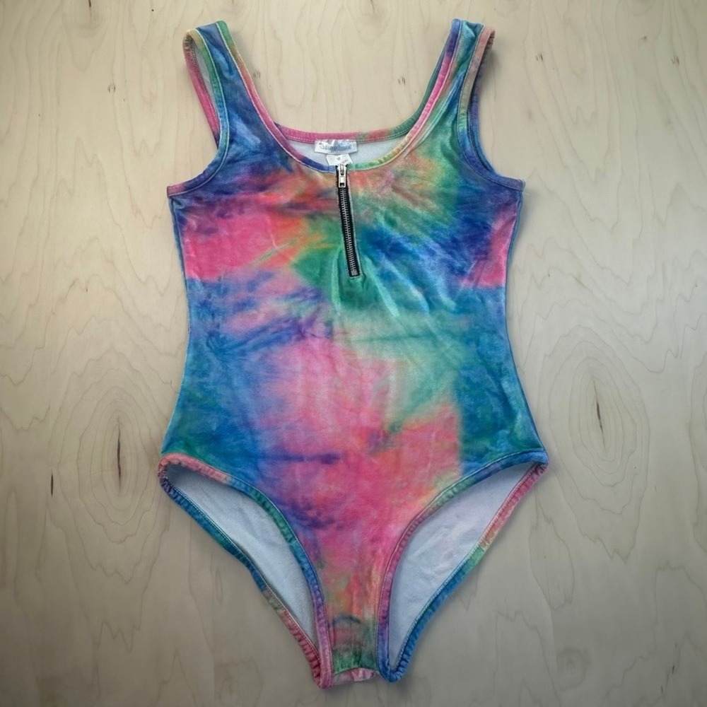 I Heart Raves Tie Dye Bodysuit Medium Zip Front Rave Festival‎ Colorful
